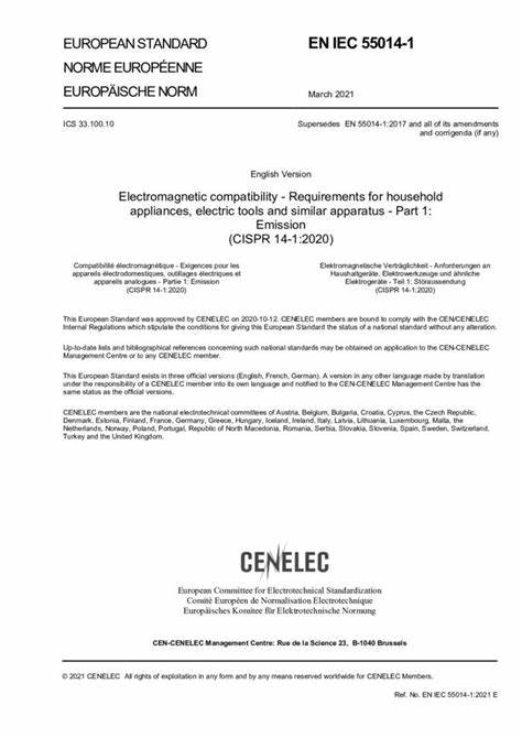 EN IEC 55014-1:2021家用電器、電動工具和類似器具的電磁兼容要求 第1部分:發(fā)射